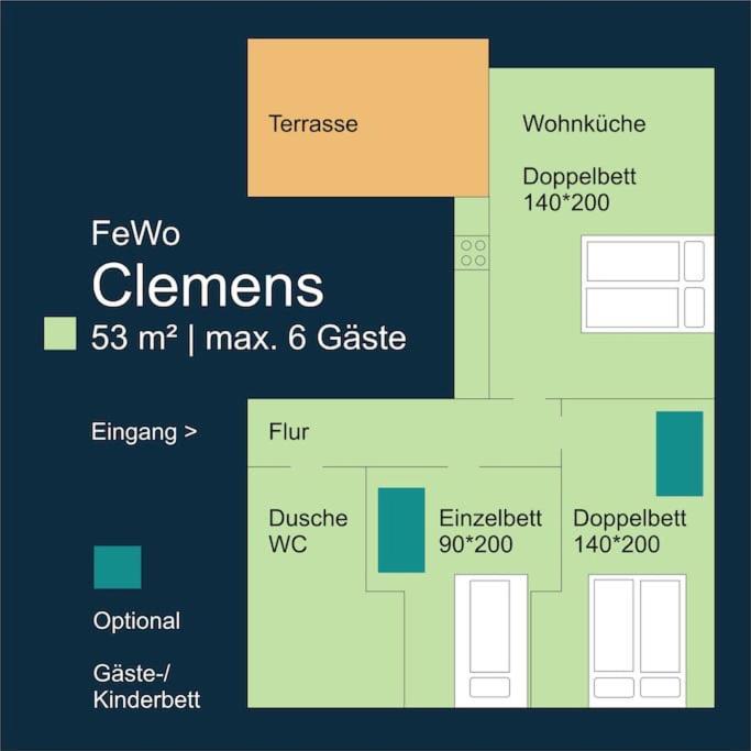 Fewo Clemens - Wohnkueche + 2 Schlafraeume + Bad + Terrasse Hamm  Exteriör bild